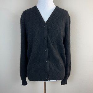 Braunstyle Cardigan Sweater Womens Small Black Lambswool Angora Rabbit Button Up